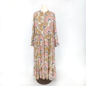 Anthropologie Mare Mare Tropical Maxi Dress Pink Tan 2X cottagecore bohemian